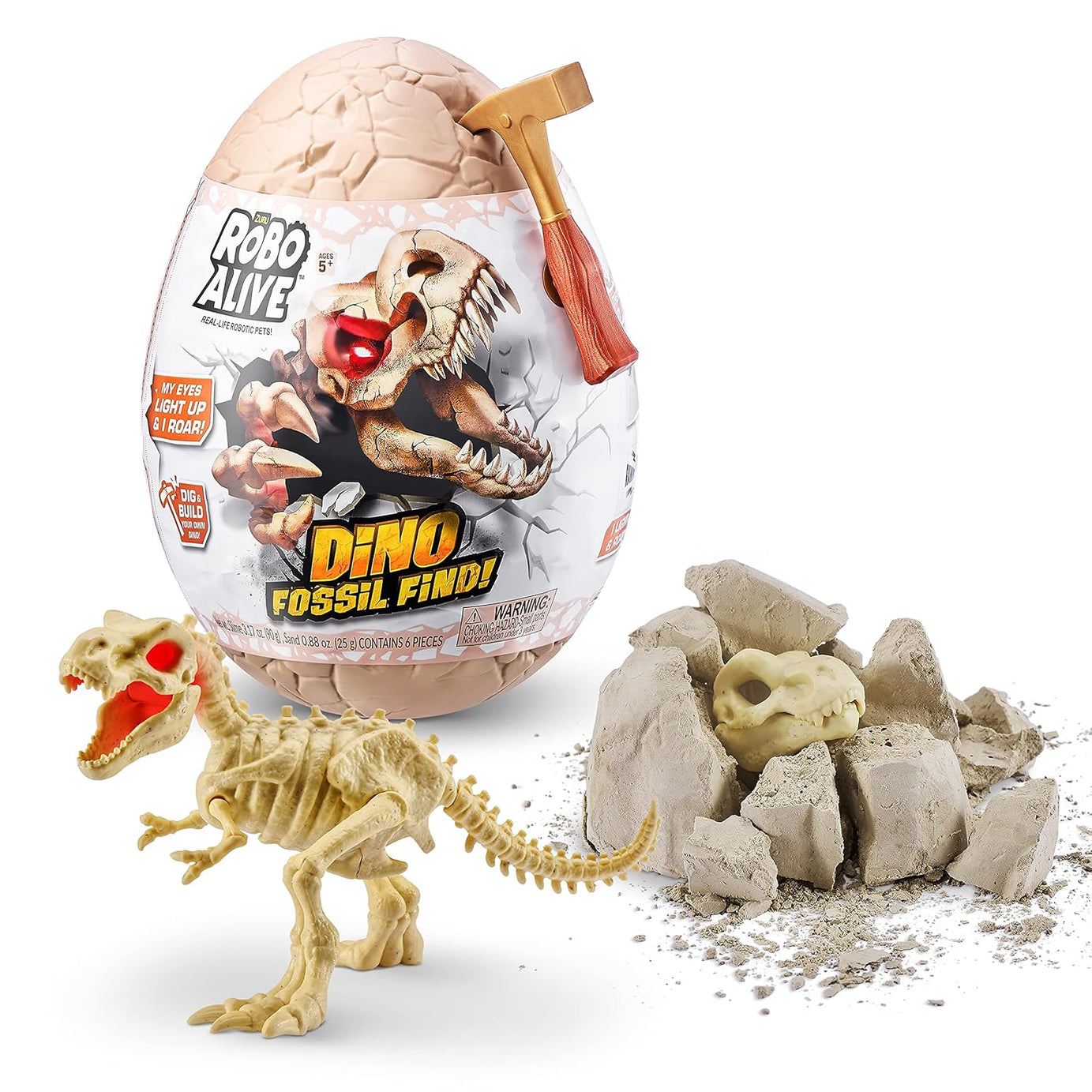 Zuru Robo Alive Dino Fossil Find - Dig, Assemble, Light-Up Dino Skeleton with Sounds, Dinosaur Fossils Excavation Kit, for Kids Ages 5+