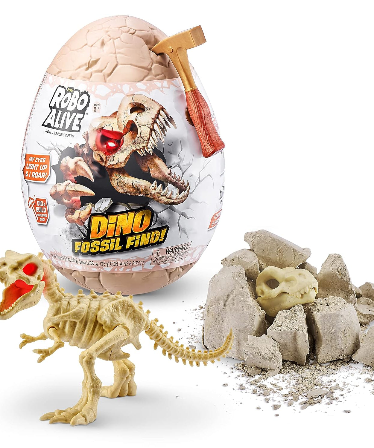 Zuru Robo Alive Dino Fossil Find - Dig, Assemble, Light-Up Dino Skeleton with Sounds, Dinosaur Fossils Excavation Kit, for Kids Ages 5+
