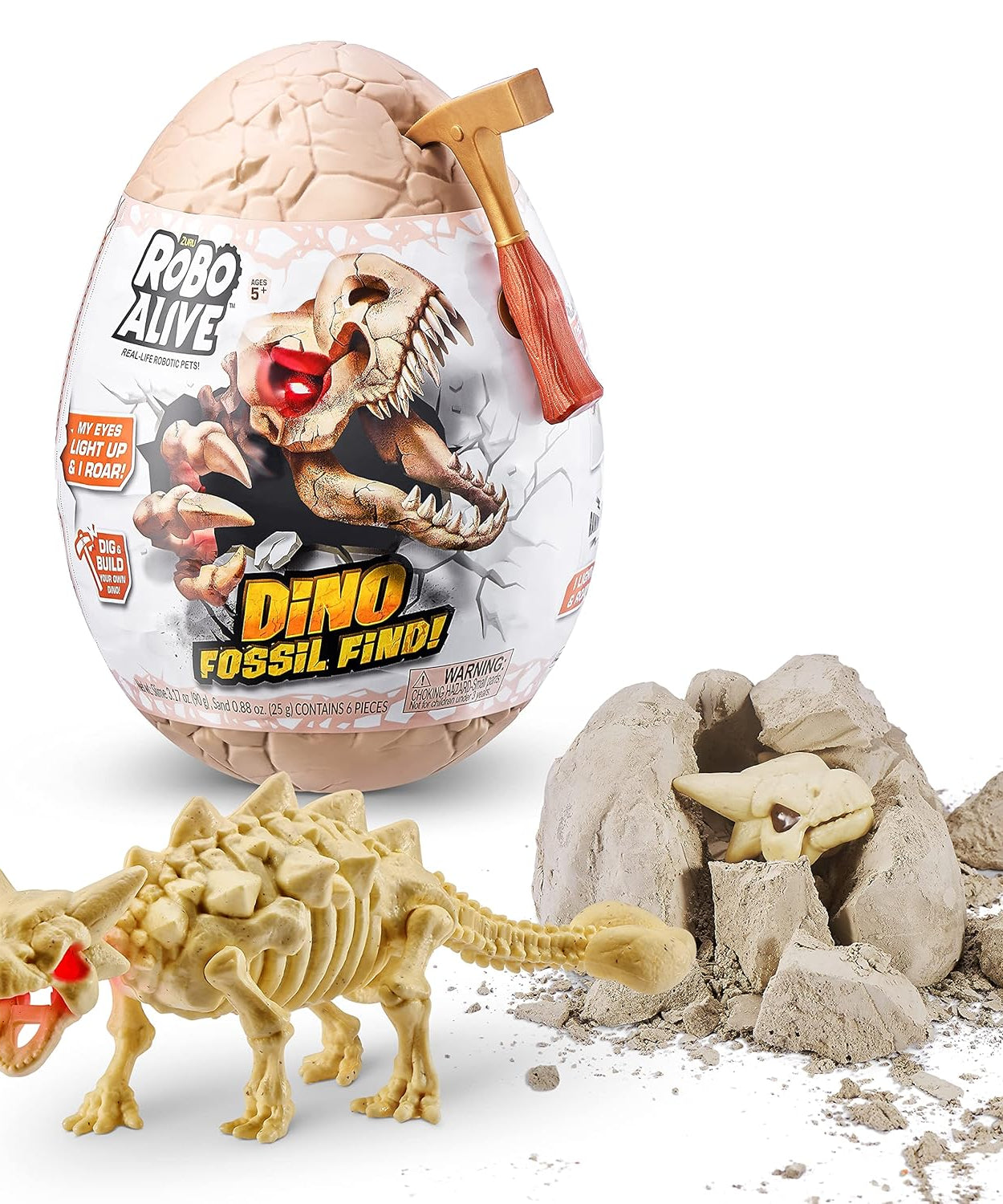 Zuru Robo Alive Dino Fossil Find - Dig, Assemble, Light-Up Dino Skeleton with Sounds, Dinosaur Fossils Excavation Kit, for Kids Ages 5+