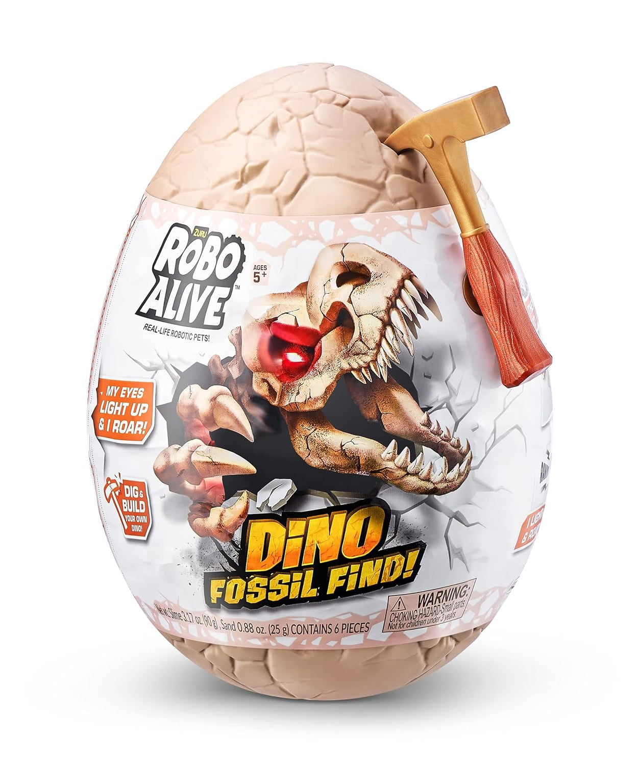 Zuru Robo Alive Dino Fossil Find - Dig, Assemble, Light-Up Dino Skeleton with Sounds, Dinosaur Fossils Excavation Kit, for Kids Ages 5+