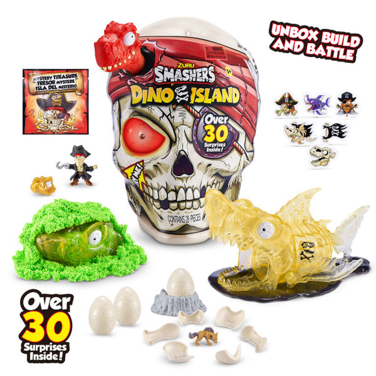 Zuru Smashers Dino Island - 28 Pieces Pirate Adventure Dino Toy for Kids 5+ with Sand, Slime & Over 30 Surprises