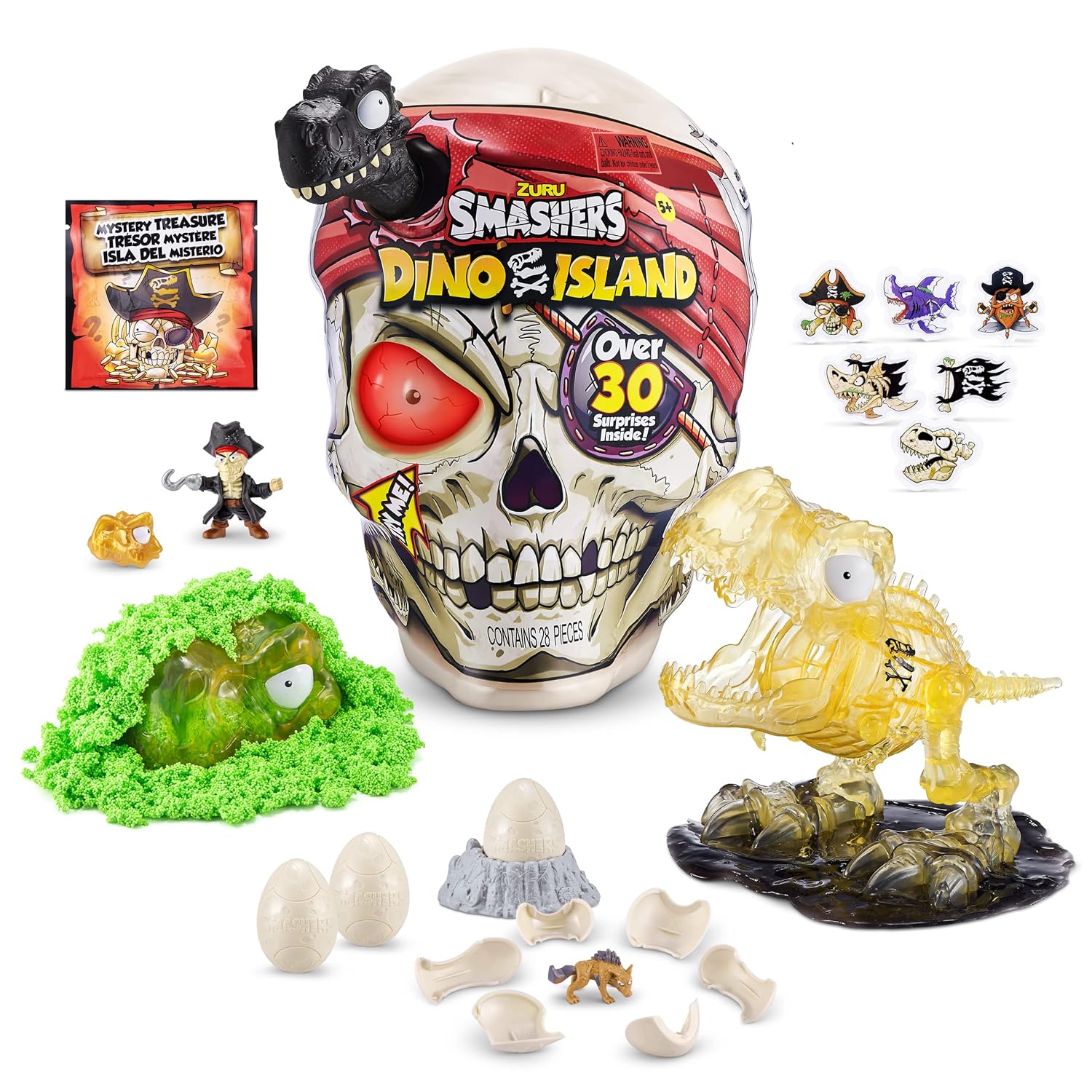 Zuru Smashers Dino Island - 28 Pieces Pirate Adventure Dino Toy for Kids 5+ with Sand, Slime & Over 30 Surprises