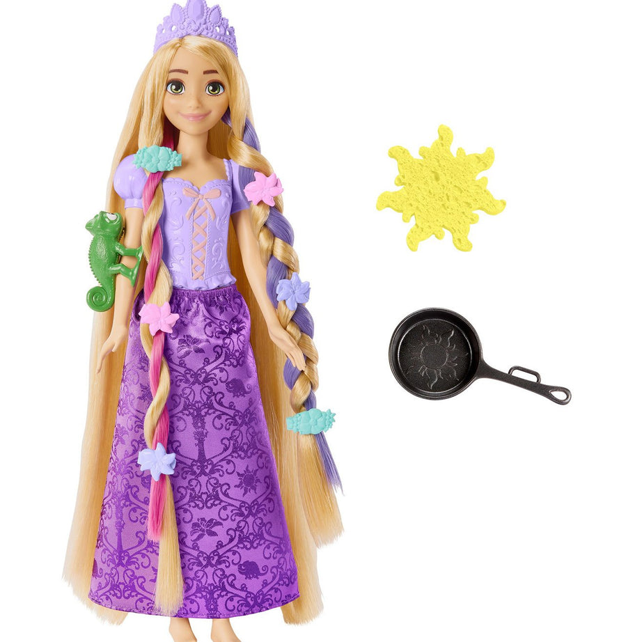 Disney Princess Fairy-Tale Hair Rapunzel Doll with Extra-Long Color-Changing Hair, Styling Accessories & Frying Pan Brush for Kids 3+ Years