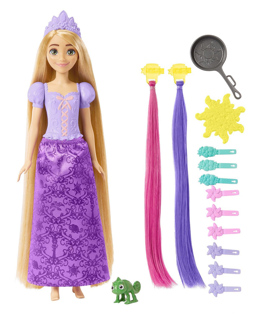 Disney Princess Fairy-Tale Hair Rapunzel Doll with Extra-Long Color-Changing Hair, Styling Accessories & Frying Pan Brush for Kids 3+ Years - MINIMEE KIDS