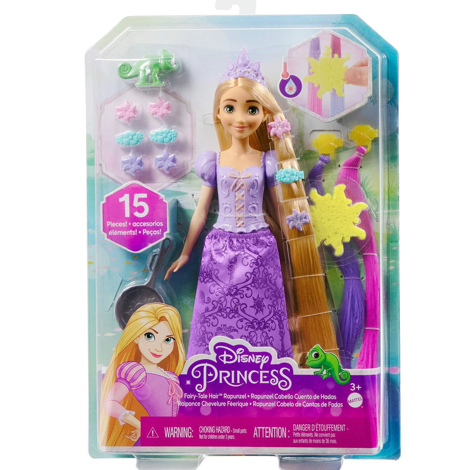 Disney Princess Fairy-Tale Hair Rapunzel Doll with Extra-Long Color-Changing Hair, Styling Accessories & Frying Pan Brush for Kids 3+ Years