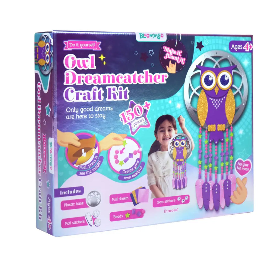 Bloomingo DIY Owl Dreamcatcher Craft Kit for Kids | 150+ Pieces | Mess-Free Foil Art Activity | Develops Creativity & Fine Motor Skills | Fun DIY Arts & Crafts for Girls & Boys | Ages 4 & Up