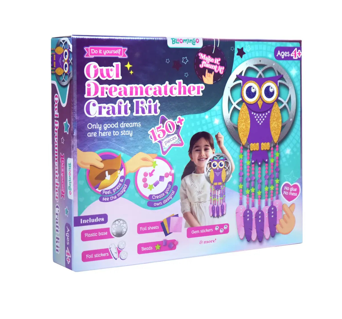 Bloomingo DIY Owl Dreamcatcher Craft Kit for Kids | 150+ Pieces | Mess-Free Foil Art Activity | Develops Creativity & Fine Motor Skills | Fun DIY Arts & Crafts for Girls & Boys | Ages 4 & Up