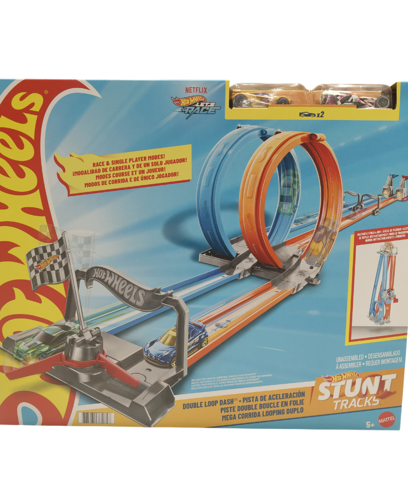 Hot Wheels Stunt Tracks - Double Loop Dash Track Set | 2 Loops, 2 Cars, Head-to-Head Racing | 5+ Years - GFH85