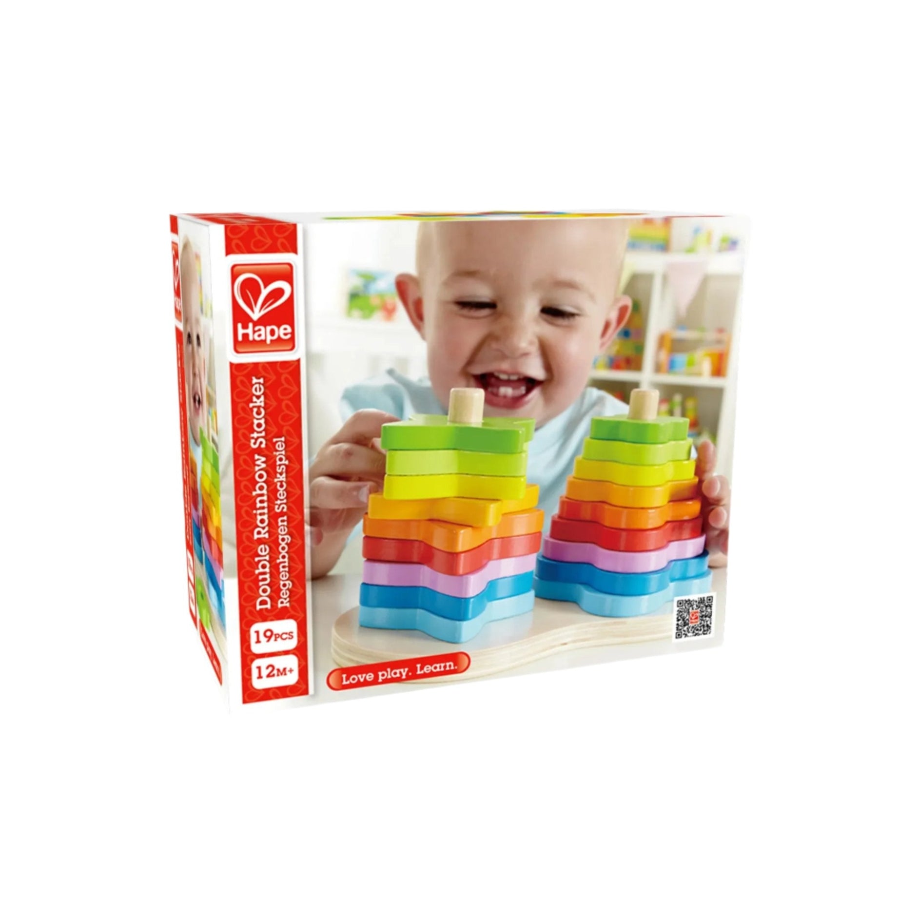 Hape Double Rainbow Stacker Wooden Toy | Vibrant 19-Piece Building Set for Toddlers Aged 12 Months+