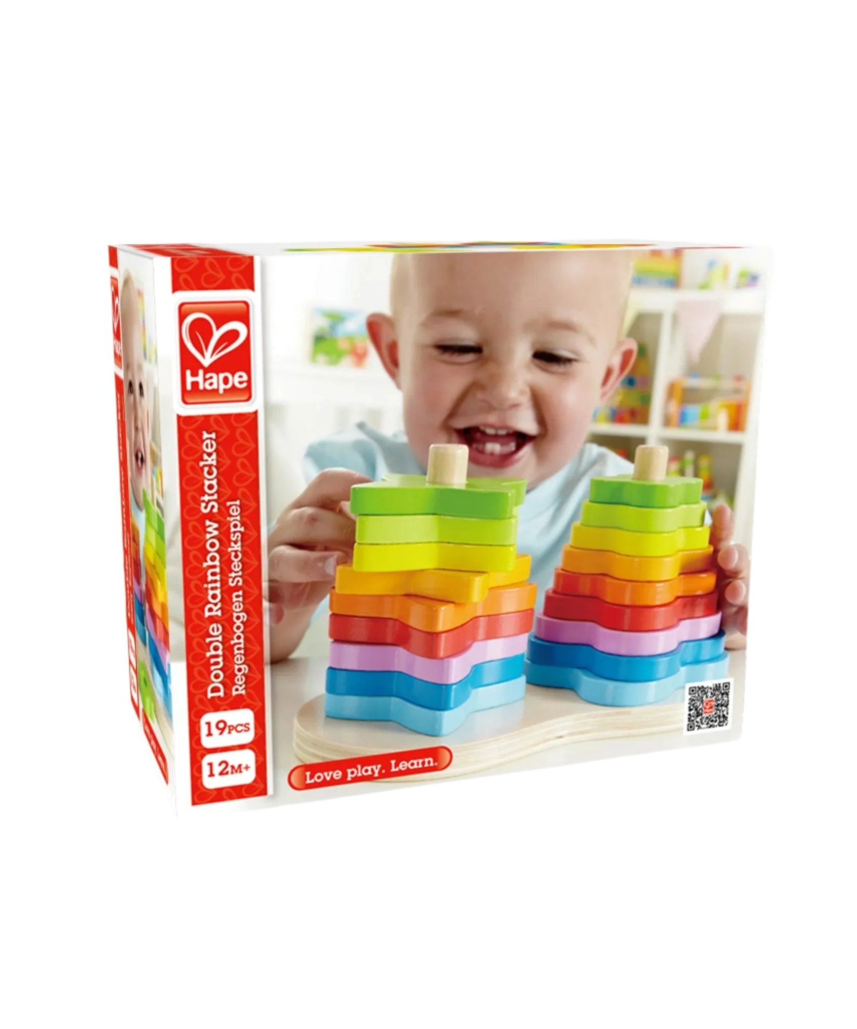 Hape Double Rainbow Stacker Wooden Toy | Vibrant 19-Piece Building Set for Toddlers Aged 12 Months+