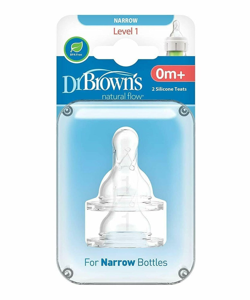 Dr. Brown's Natural Flow Narrow Baby Bottle Silicone Nipple | Level 1 | 0m+ | 100% Silicone | Pack of 2 - MINIMEE KIDS