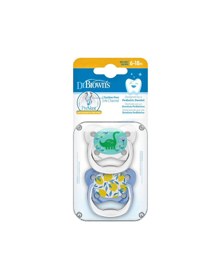 Dr Brown's PreVent Orthodontic Soother for 6-18 Months | Soft Silicone & Suction-Free Air Channel ( Design Vary)