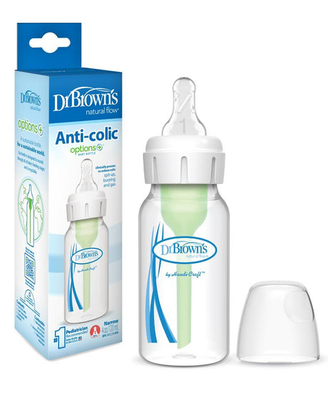 Dr. Brown’s Natural Flow Options+ Narrow Neck Anti-Colic Baby Bottle – 120ml | Level 1 Teat for Newborns | BPA-Free | Use With or Without Vent System | Reduces Gas, Spit-Up & Colic