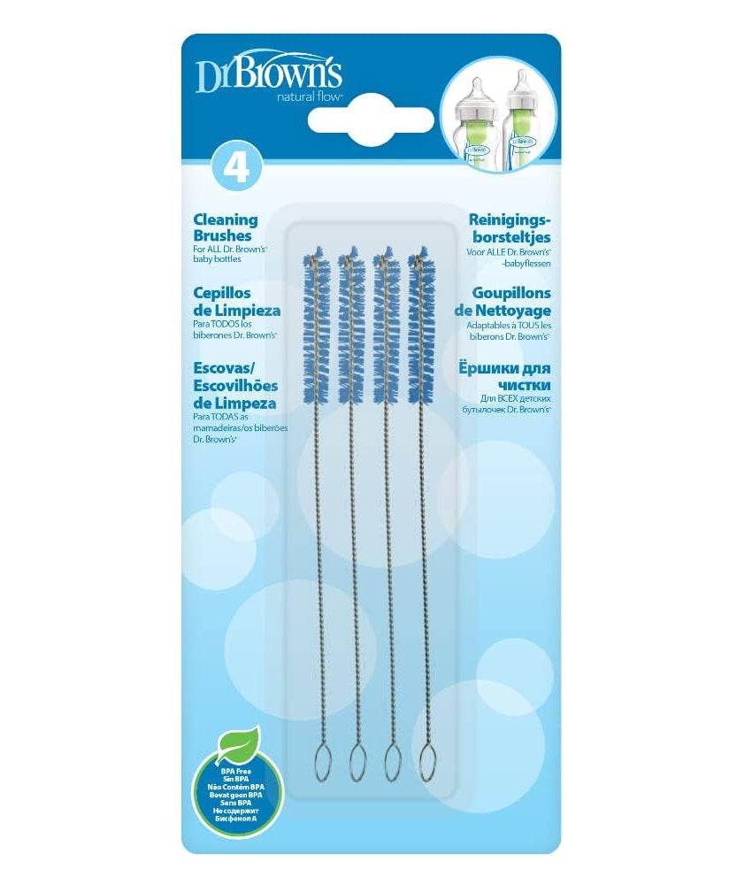 Dr. Brown's Natural Flow Cleaning Brushes - Essential Cleaning Set for Bottle Parts, Straws, and Sippy Spouts | BPA-Free | Pack of 4 Brushes