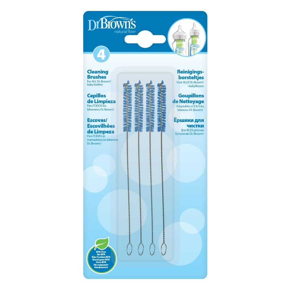 Dr. Brown's Natural Flow Cleaning Brushes - Essential Cleaning Set for Bottle Parts, Straws, and Sippy Spouts | BPA-Free | Pack of 4 Brushes