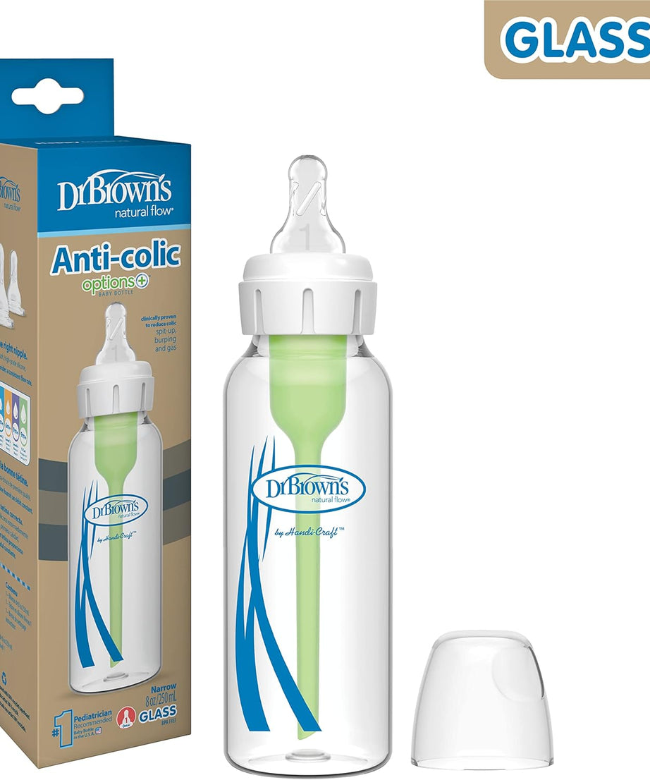 Dr. Brown's Options+ Anti-Colic 250 ml Narrow Glass Bottle for Babies 0+ Months