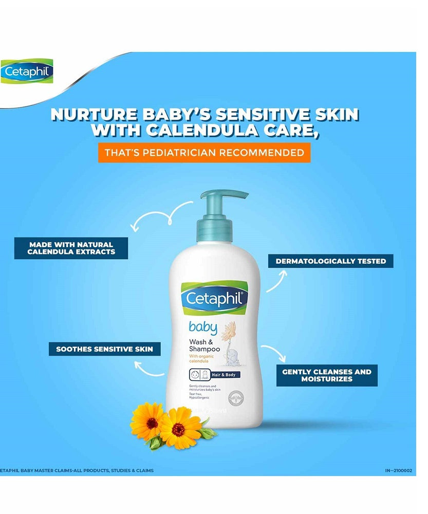 Cetaphil Baby Wash & Shampoo with Organic Calendula, 400ml - MINIMEE KIDS
