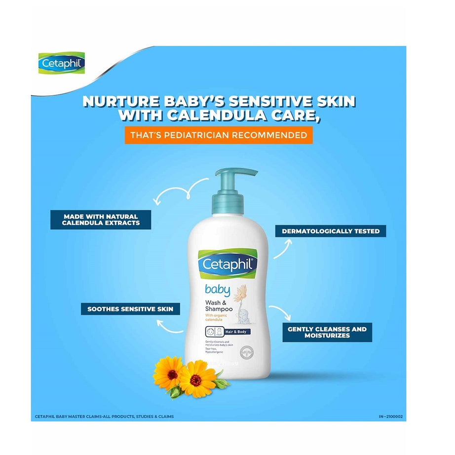 Cetaphil Baby Wash & Shampoo with Organic Calendula, 400ml - MINIMEE KIDS