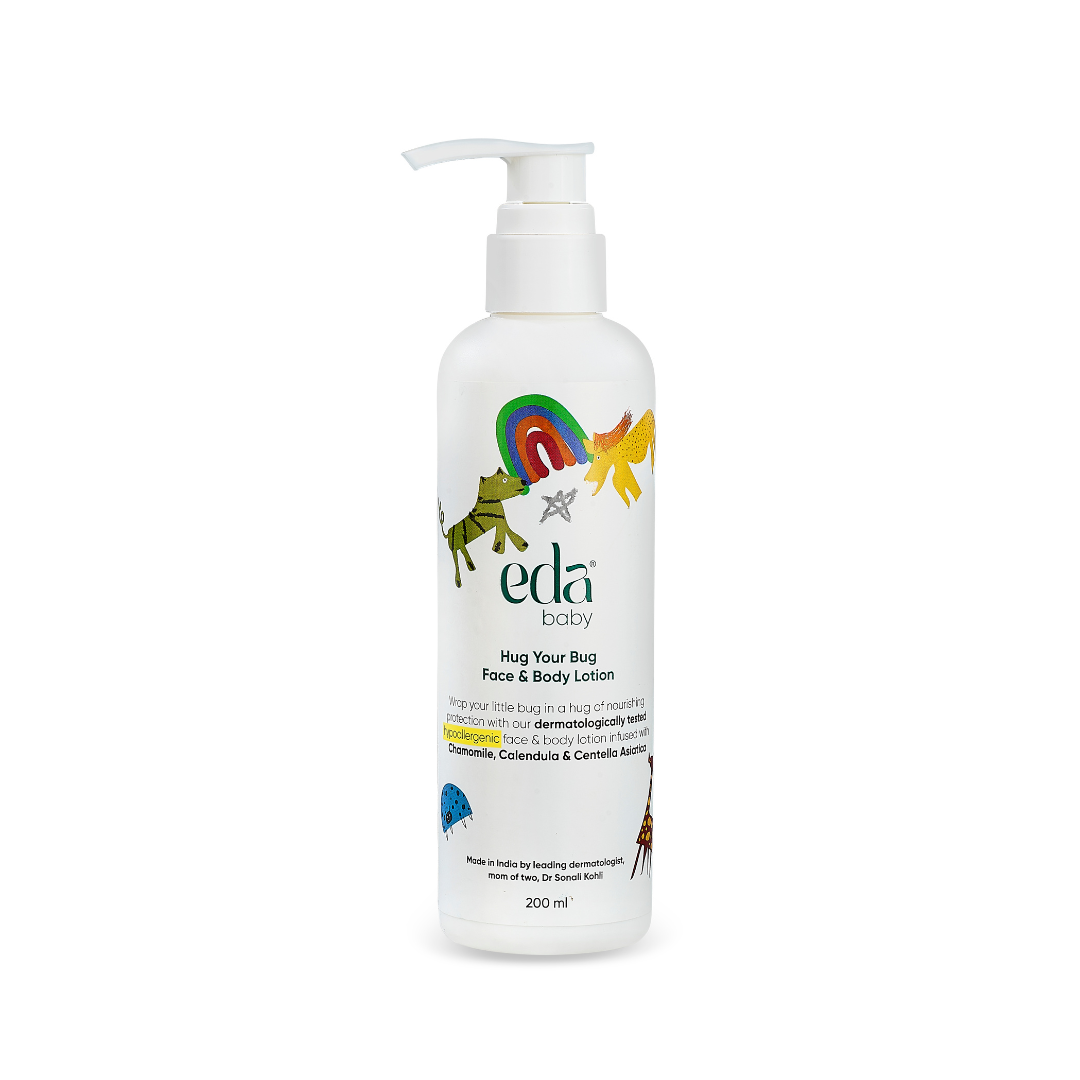 eda baby Hug your Bug Face & Body Lotion for Babies & Kids – 200ml | Hypoallergenic, Fragrance-Free Daily Moisturizer with Chamomile, Aloe Vera & Centella Asiatica | Non-Greasy, Dermatologist-Formulated