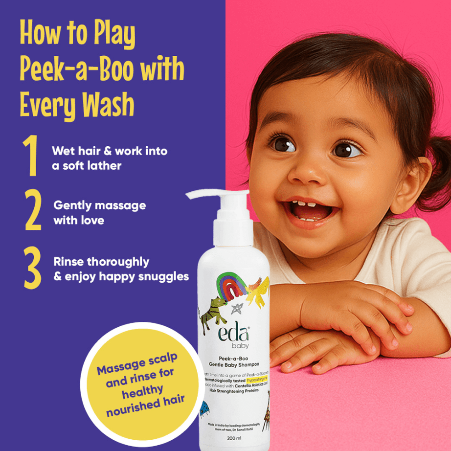 Eda Baby Peek-a-Boo Gentle Baby Shampoo 200ml – Hypoallergenic Tear-Free Formula with Centella Asiatica & Hair Strengthening Proteins for Soft and Healthy Baby Hair