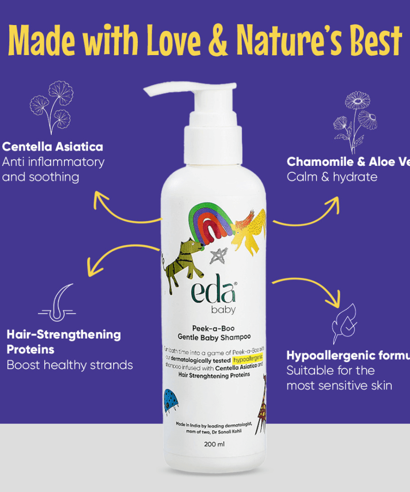 Eda Baby Peek-a-Boo Gentle Baby Shampoo 200ml – Hypoallergenic Tear-Free Formula with Centella Asiatica & Hair Strengthening Proteins for Soft and Healthy Baby Hair