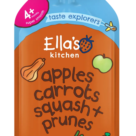 Ella's Kitchen Apples, Carrots, Squash + Prunes Organic Perfect Puree | From 4 Months | Super Smooth | 120g | No Added Sugar or Salt | Gluten-Free
