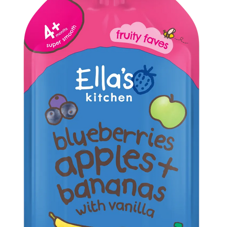 Ella’s Kitchen Blueberries, Apples & Bananas with Vanilla Organic Baby Puree | 100% Fruit | 4+ Months | No Added Sugar | 120g