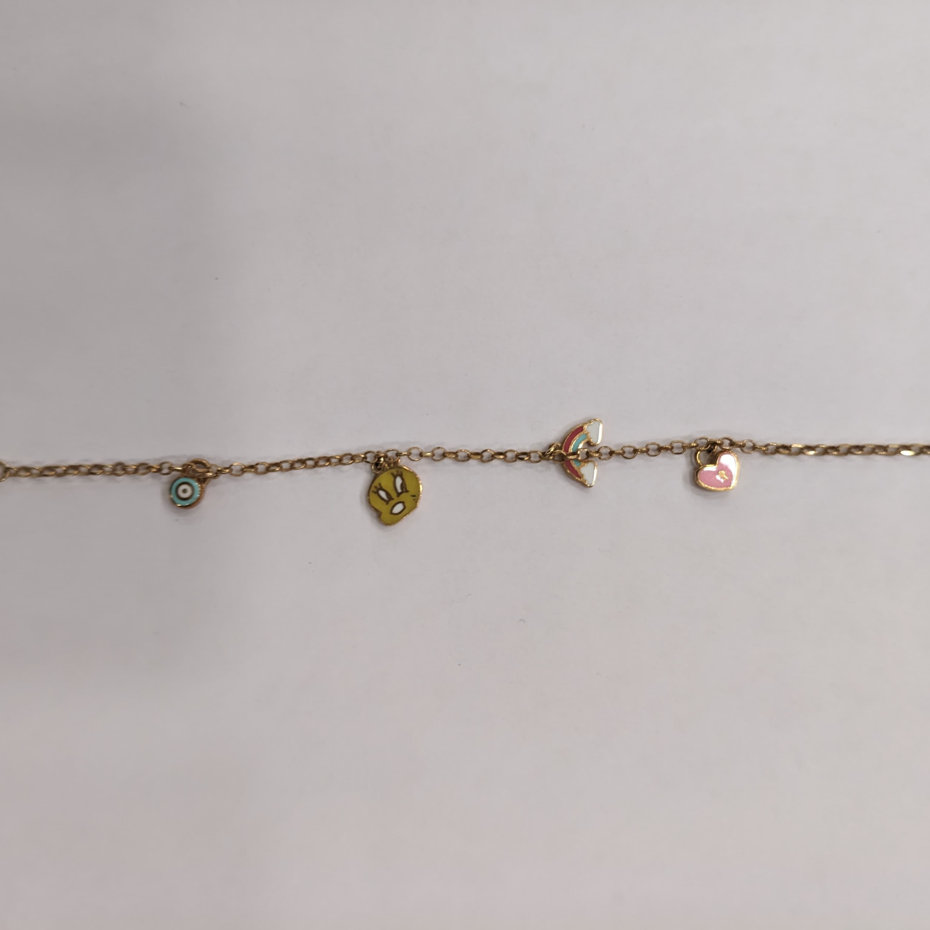 Evil Eye, Red Rainbow, Bunny and Pink Love Kids Charming Bracelet - 18k Gold