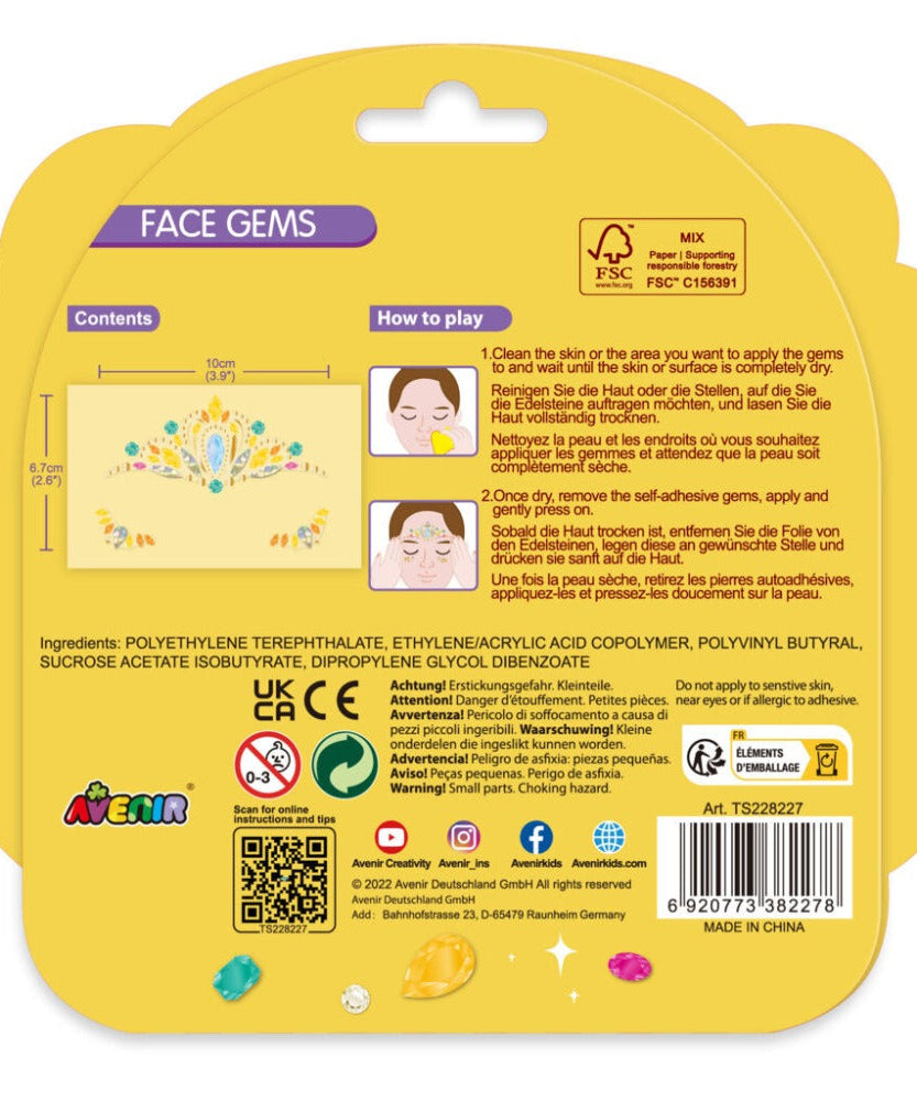 Avenir Face Gems Stickers | 3+ | Stars, Flowers, Crown, Wings | Hypoallergenic, Safe for Kids