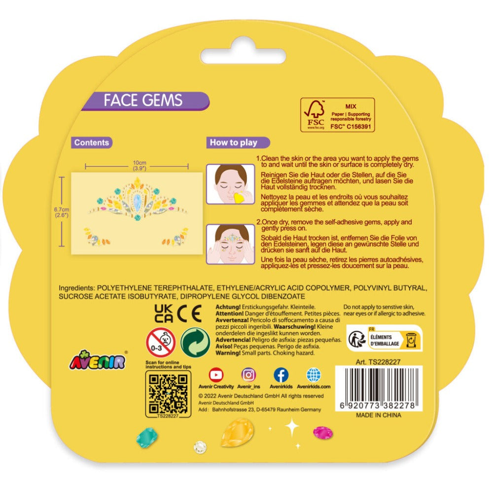 Avenir Face Gems Stickers | 3+ | Stars, Flowers, Crown, Wings | Hypoallergenic, Safe for Kids