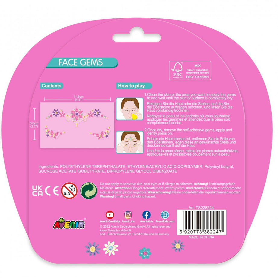 Avenir Face Gems Stickers | 3+ | Stars, Flowers, Crown, Wings | Hypoallergenic, Safe for Kids