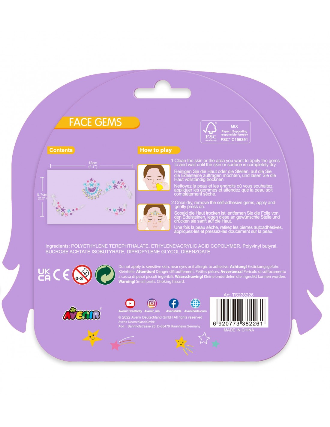Avenir Face Gems Stickers | 3+ | Stars, Flowers, Crown, Wings | Hypoallergenic, Safe for Kids