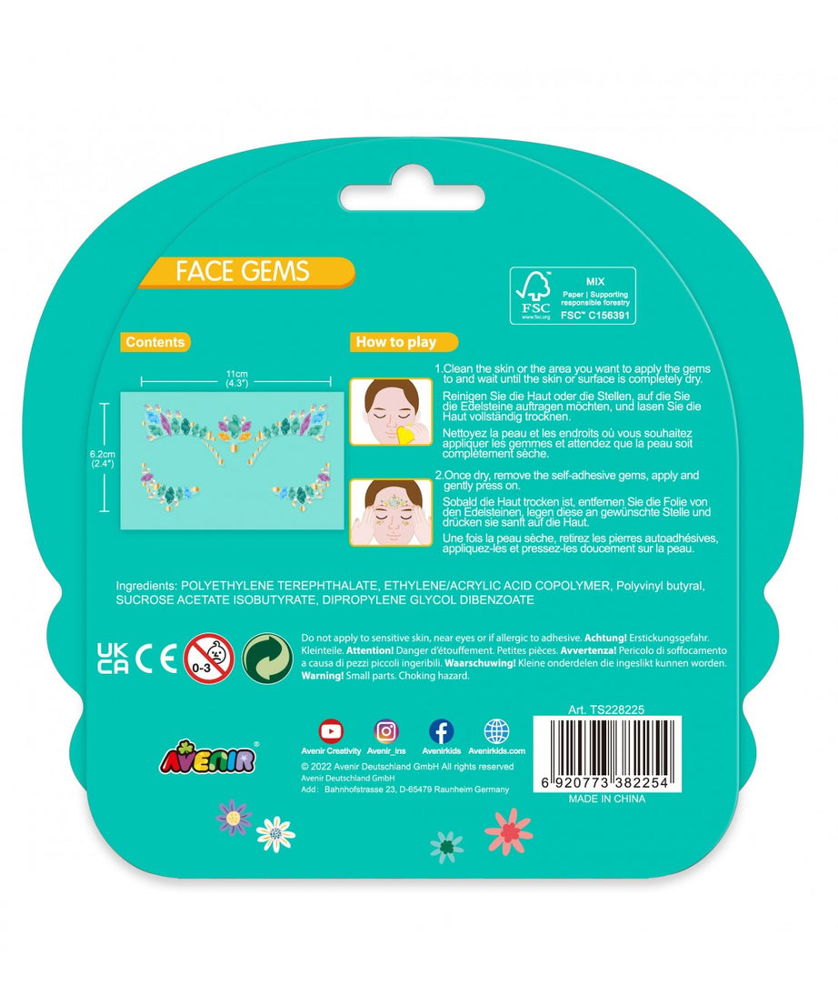 Avenir Face Gems Stickers | 3+ | Stars, Flowers, Crown, Wings | Hypoallergenic, Safe for Kids