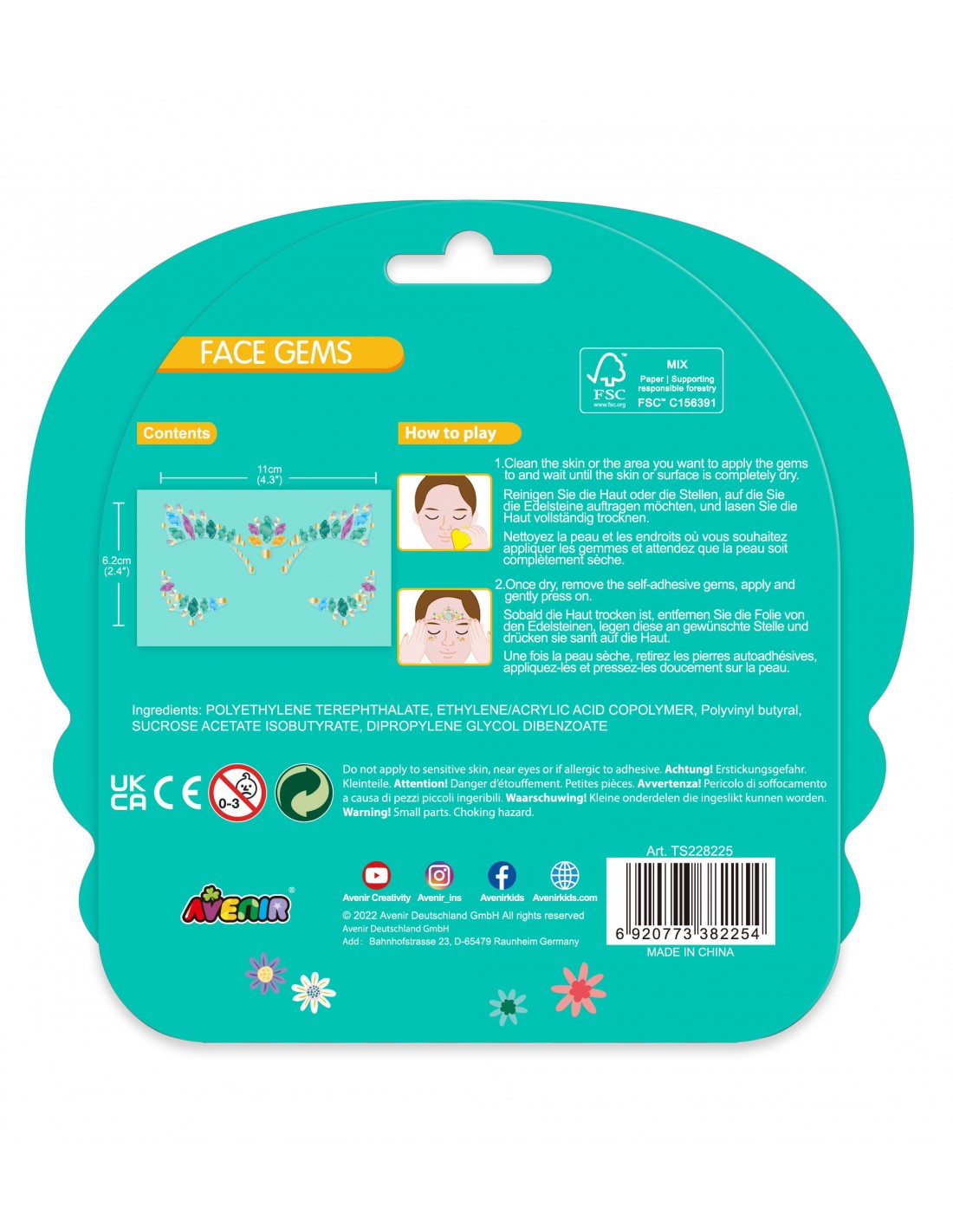 Avenir Face Gems Stickers | 3+ | Stars, Flowers, Crown, Wings | Hypoallergenic, Safe for Kids