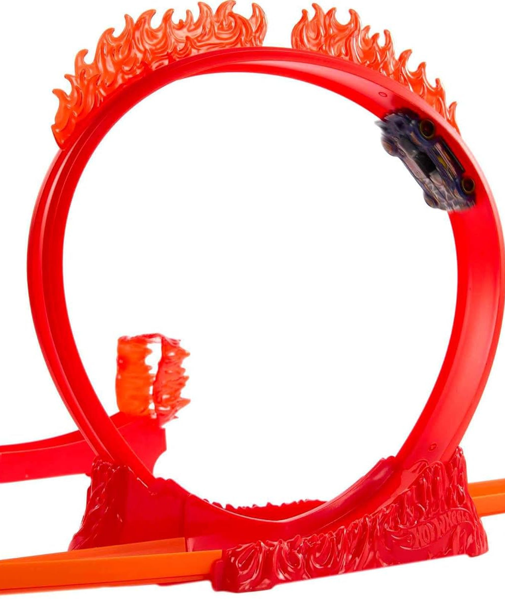 Hot Wheels Track Builder Flame Stunt Pack | Stunt Through the Flaming Loop with Fire-Themed Accessories & Storage Box | Includes 1 Hot Wheels 1:64 Scale Car | 4+ Years - MINIMEE KIDS