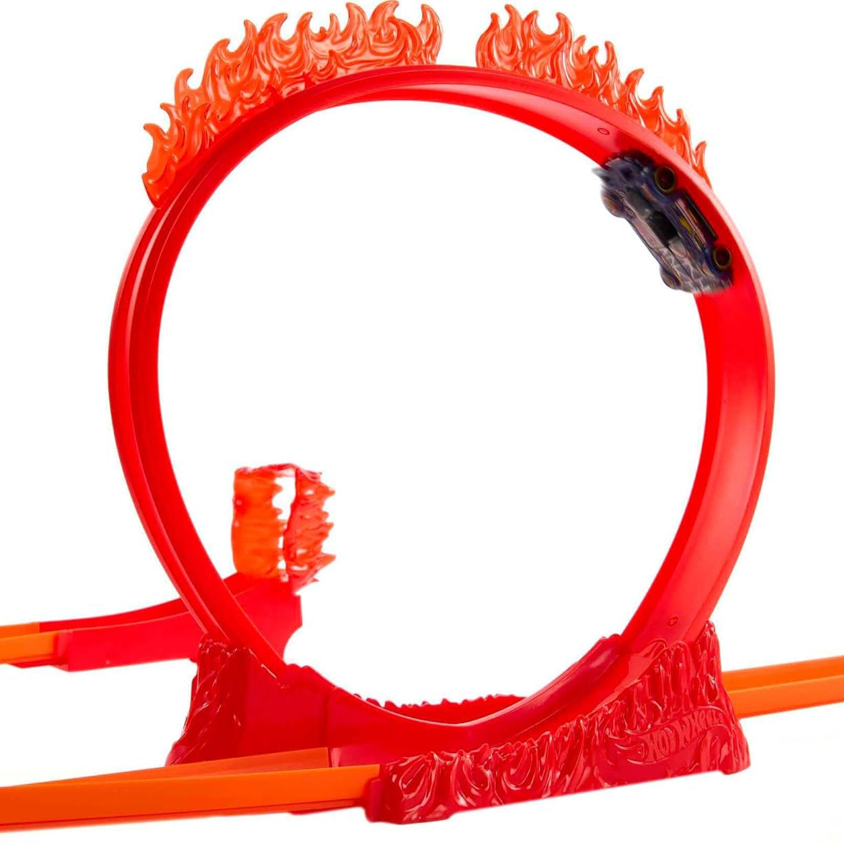 Hot Wheels Track Builder Flame Stunt Pack | Stunt Through the Flaming Loop with Fire-Themed Accessories & Storage Box | Includes 1 Hot Wheels 1:64 Scale Car | 4+ Years