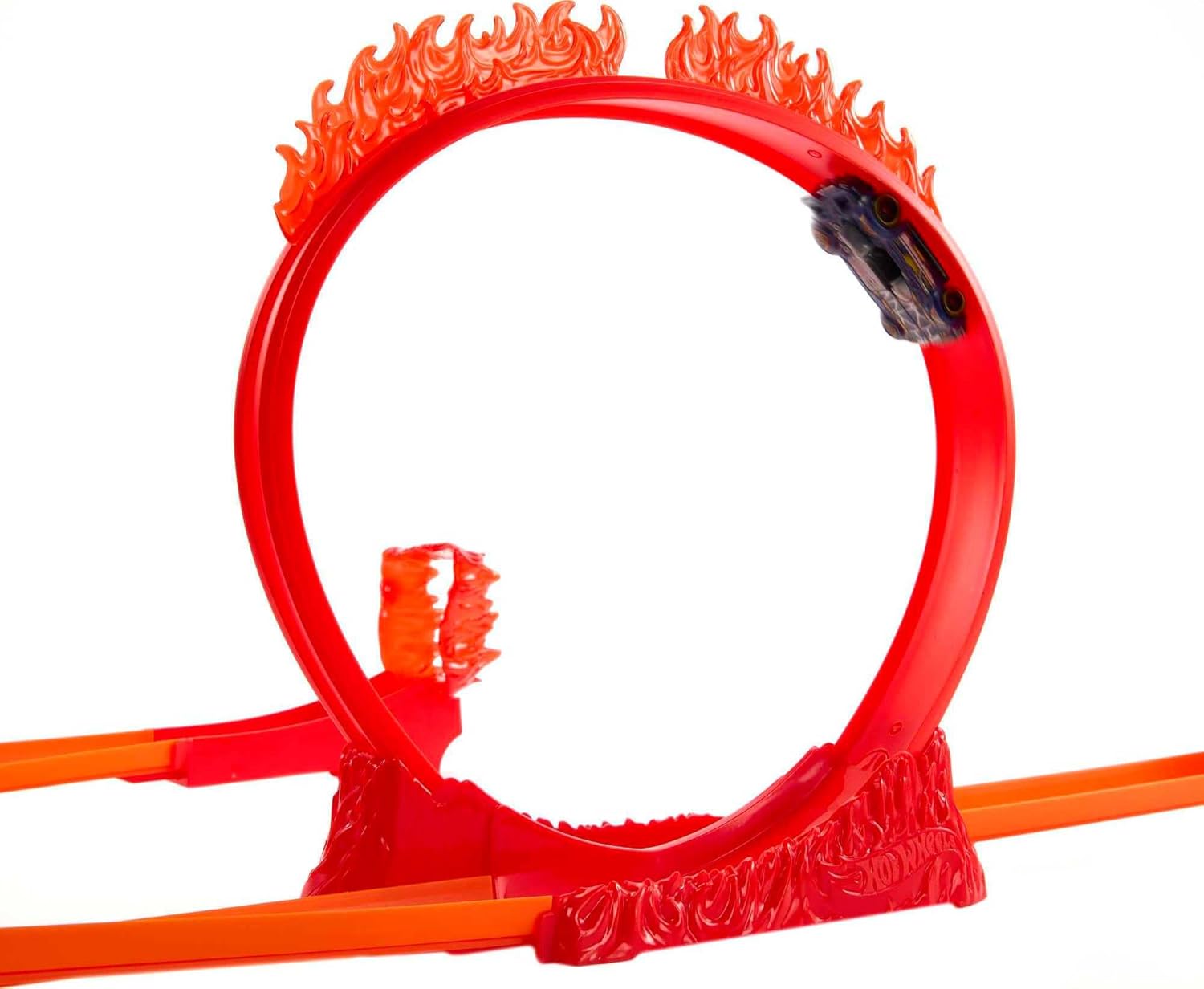 Hot Wheels Track Builder Flame Stunt Pack | Stunt Through the Flaming Loop with Fire-Themed Accessories & Storage Box | Includes 1 Hot Wheels 1:64 Scale Car | 4+ Years