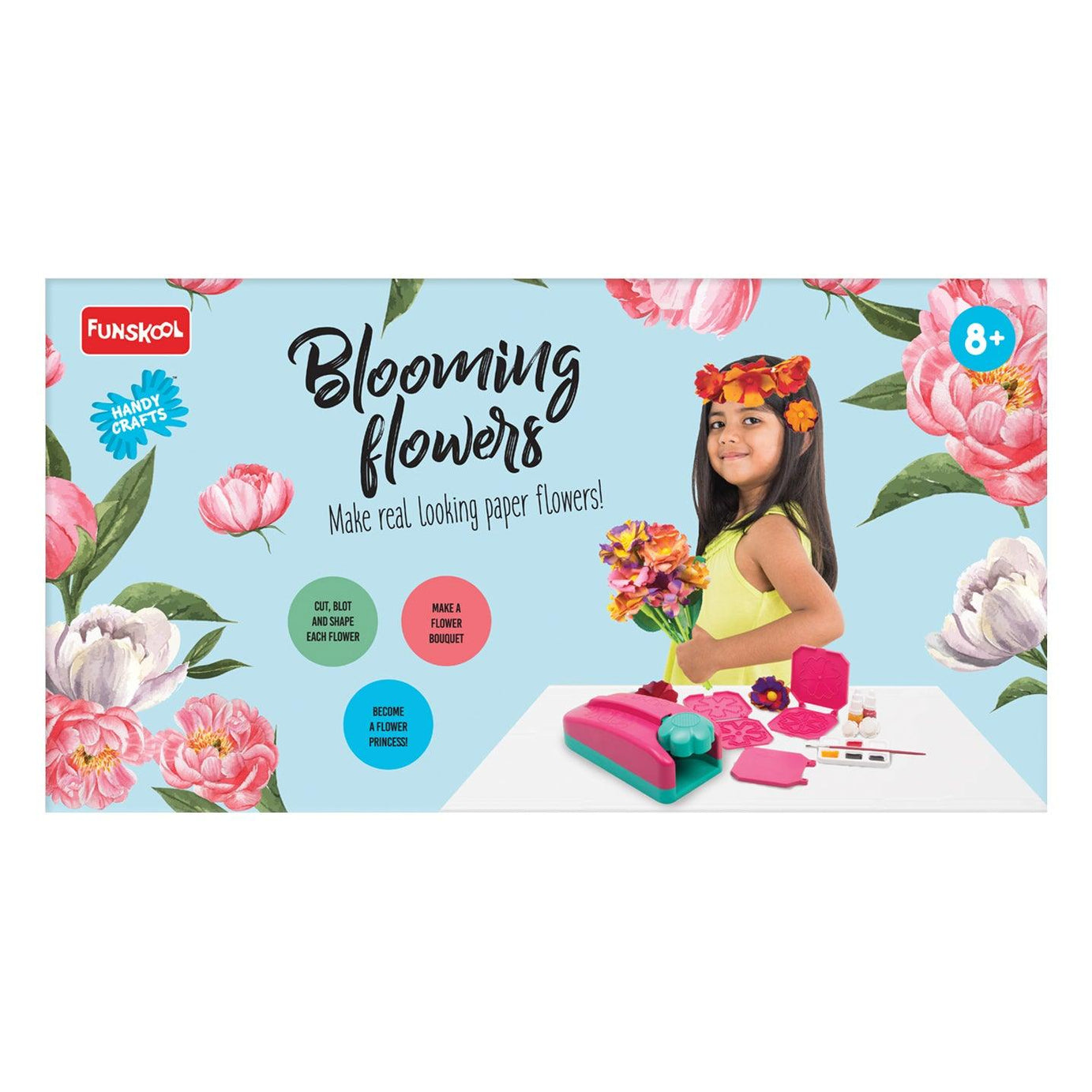 Funskool Handycrafts Blooming Flowers - Creative Paper Flower Making Kit for Kids Ages 8+ | Includes Tiara, Comb, and Floral Decorations