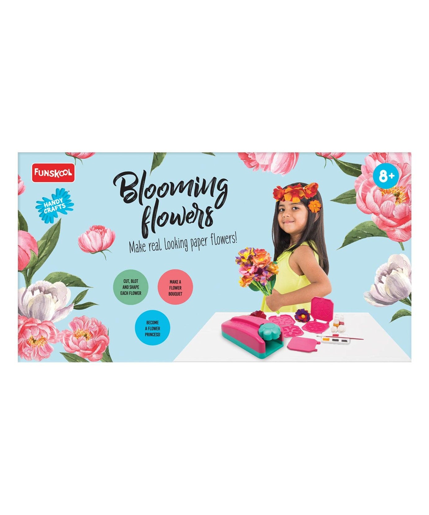 Funskool Handycrafts Blooming Flowers - Creative Paper Flower Making Kit for Kids Ages 8+ | Includes Tiara, Comb, and Floral Decorations - MINIMEE KIDS