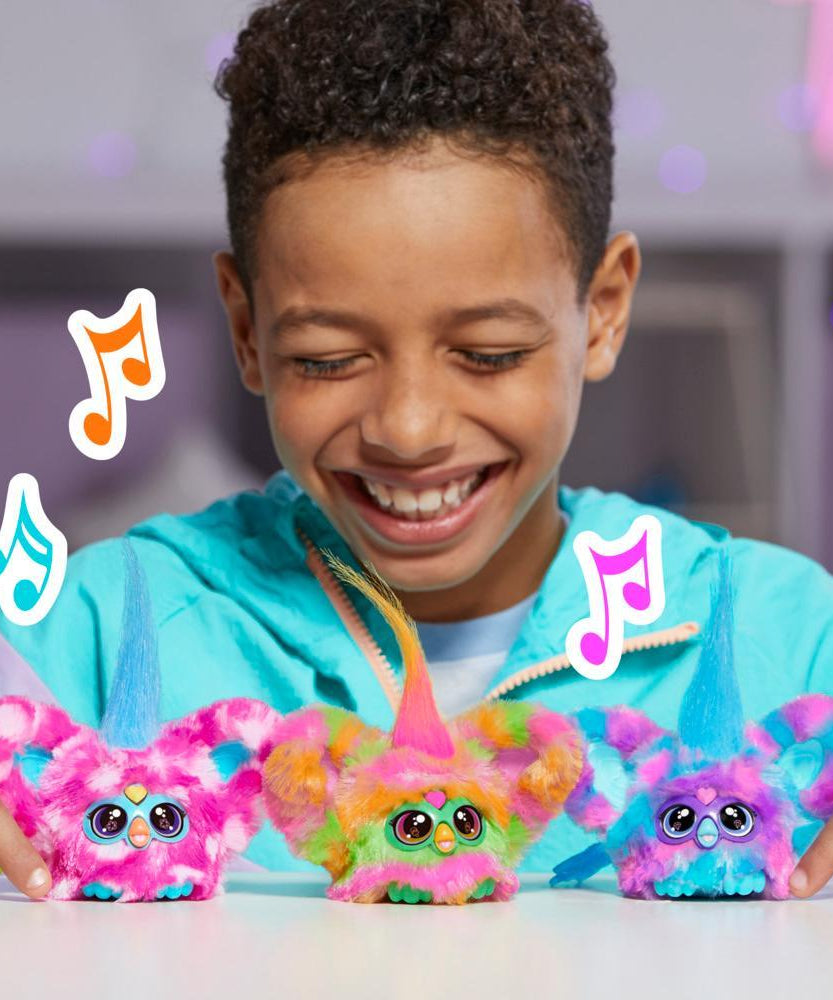 Hasbro Furby Furblets Dah-Tee Mini Electronic Plush Toy – 45+ Country Sounds | Clip-On Furbish Music Friend | 6+ Years | Keychain Collectible Toy