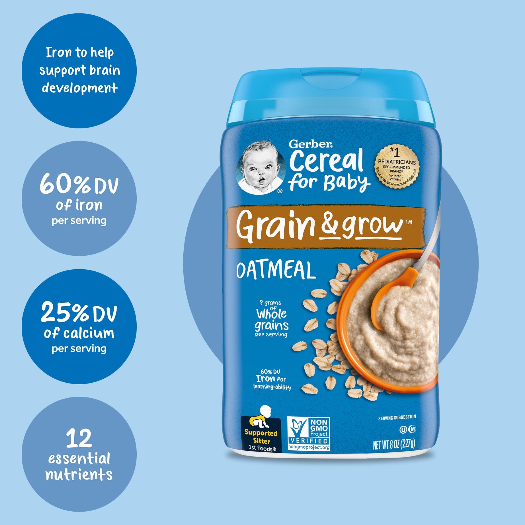 Gerber Grain & Grow Oatmeal | Baby's First Food for Supported Sitters | 227g