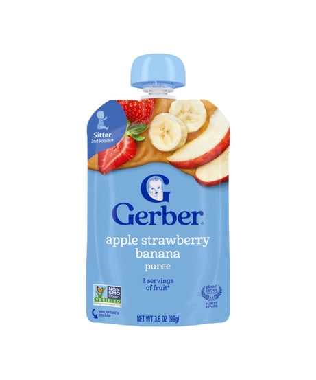 Gerber Natural Apple Strawberry Banana Puree with Vitamin C for Babies 6-8 Months - 99g - Delicious & Nutritious Fruit Blend - MINIMEE KIDS