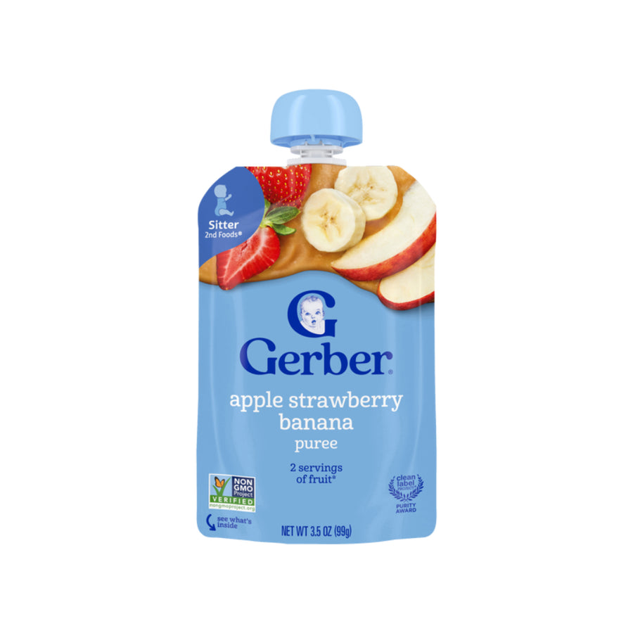 Gerber Natural Apple Strawberry Banana Puree with Vitamin C for Babies 6-8 Months - 99g - Delicious & Nutritious Fruit Blend - MINIMEE KIDS