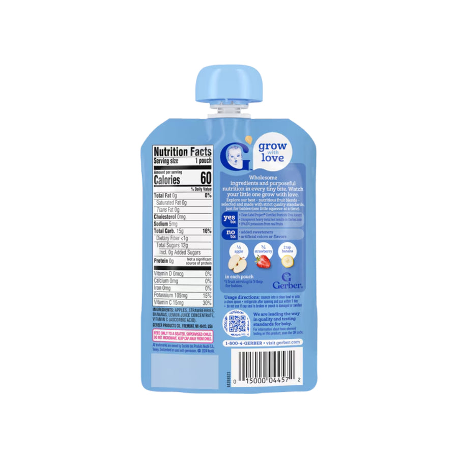 Gerber Natural Apple Strawberry Banana Puree with Vitamin C for Babies 6-8 Months - 99g - Delicious & Nutritious Fruit Blend - MINIMEE KIDS
