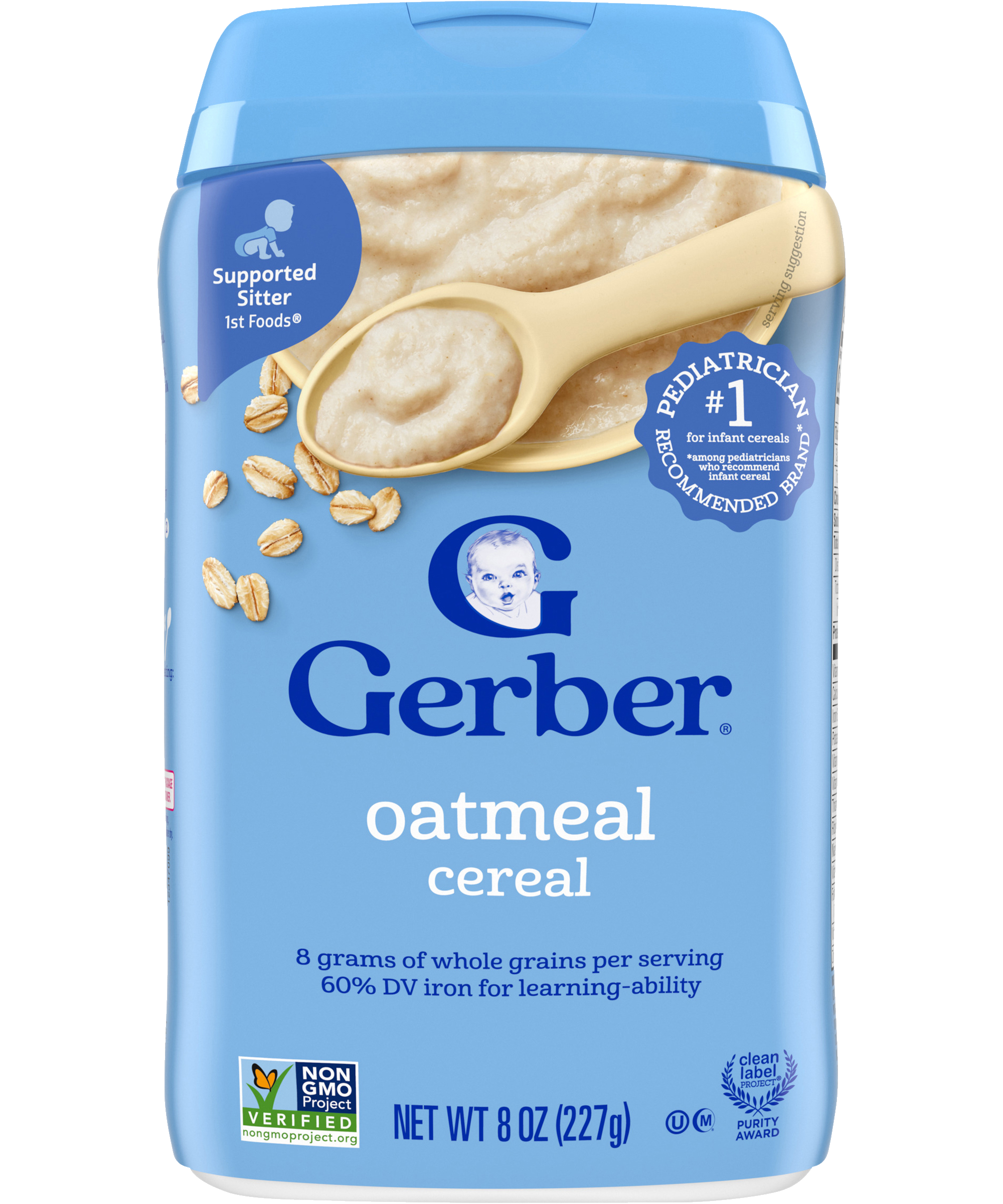 Gerber Oatmeal Cereal - 227g | Gentle Single Grain Cereal, Non-GMO, 60% DV Iron for Learning-Ability & 8g Whole Grains for Sitter Babies (4-6+ Months) - MINIMEE KIDS