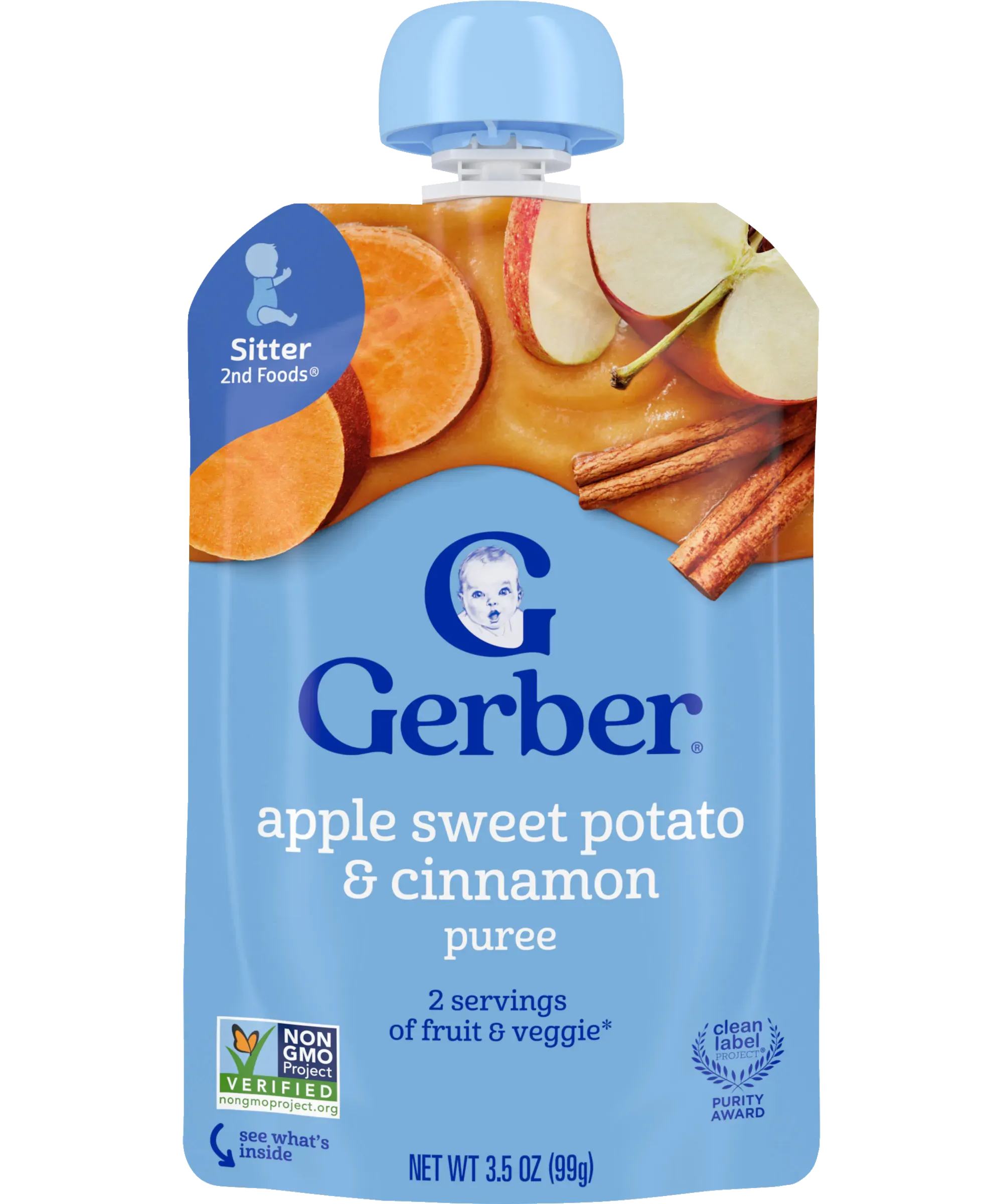 Gerber Apple Sweet Potato and Cinnamon Puree | Sitter 2nd Foods from 6 Months | 99g