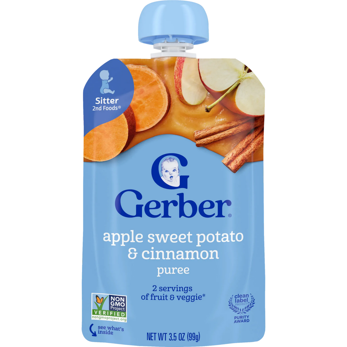 Gerber Apple Sweet Potato and Cinnamon Puree | Sitter 2nd Foods from 6 Months | 99g