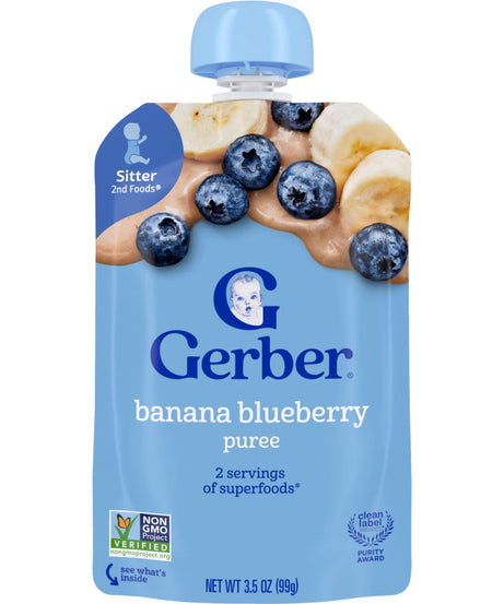 Gerber sitter Banana Blueberry Puree - 99g | Healthy Servings for 6+ Months