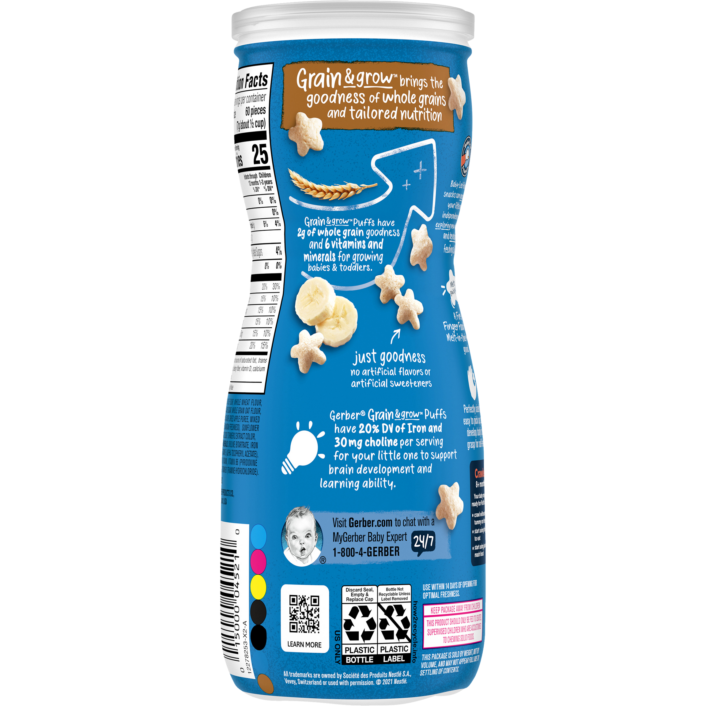 Gerber Grain & Grow Banana Puffs Cereal Snack for Crawler Babies 8+ Months – Whole Grains, Iron, Vitamin E – Non-GMO Baby Snack – 42g
