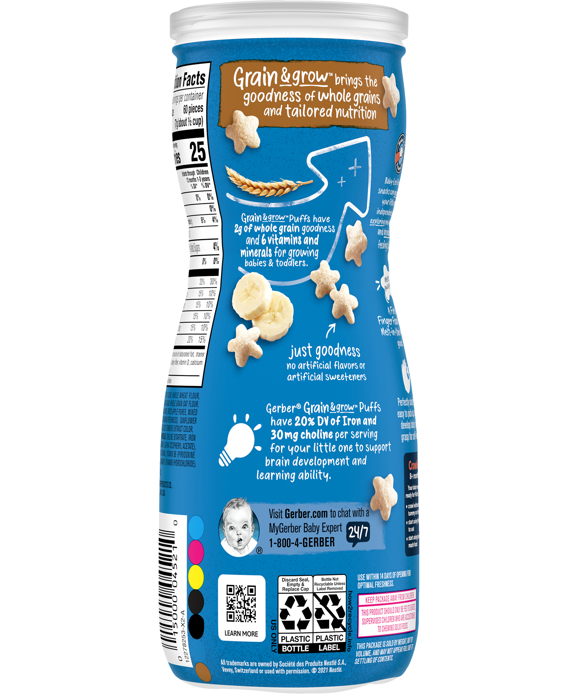 Gerber Grain & Grow Banana Puffs Cereal Snack for Crawler Babies 8+ Months – Whole Grains, Iron, Vitamin E – Non-GMO Baby Snack – 42g - MINIMEE KIDS